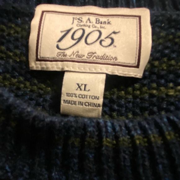 Men’s JoS A Bank 1905 sweater, blue green striped, size XL - Picture 2 of 3